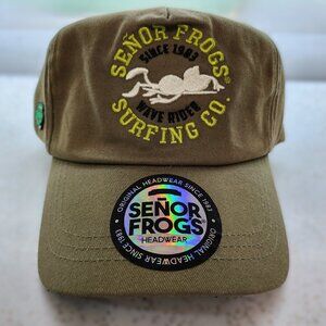 Senor Frogs Army/Military Green Brimmed Hat with Frog Themed Logo